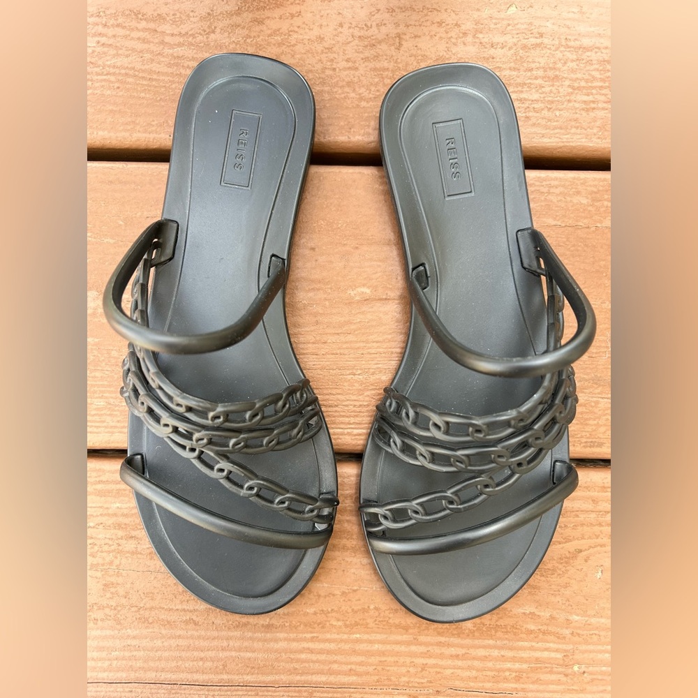 Reiss Black Chain Strap Sandals, Size 38